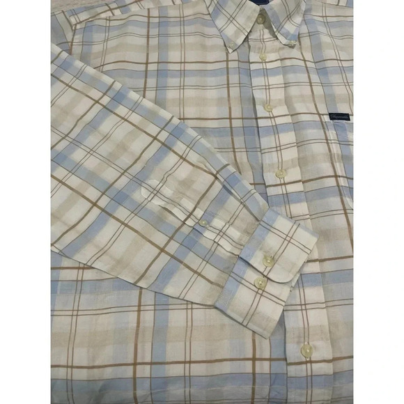 Faconnable Shirt Men’s XXL White Multi Linen Cotton Plaid Long Sleeve Vtg - Picture 8 of 15